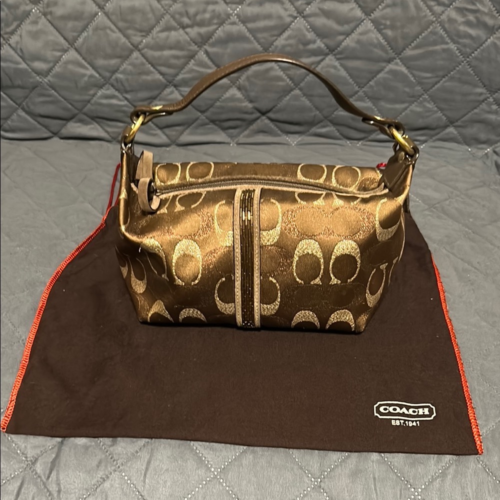 Coach Gold and Brown Shoulder Bag